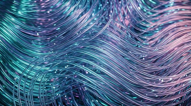 Abstract flowing lines of light in teal purple and blue