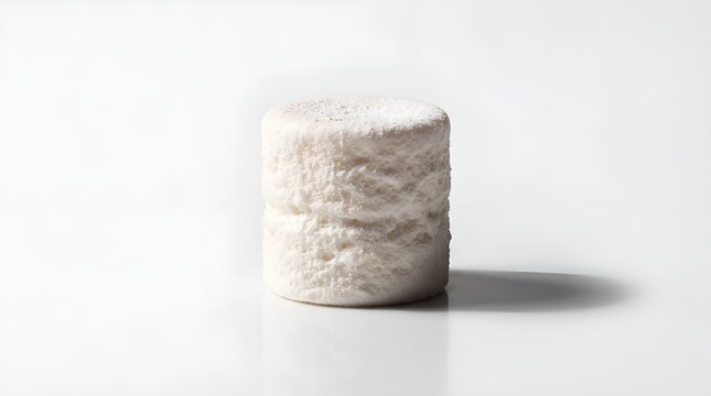 A single cylinder of fresh goat cheese on a white background.