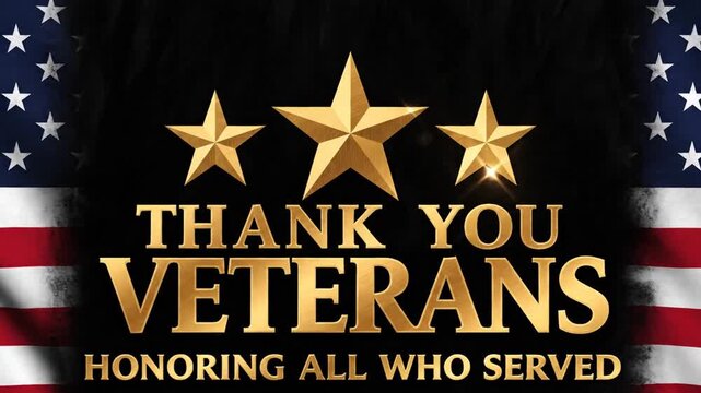 Thank You Veterans message with American flags and gold stars