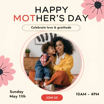 happy mothers day event poster with mother and children