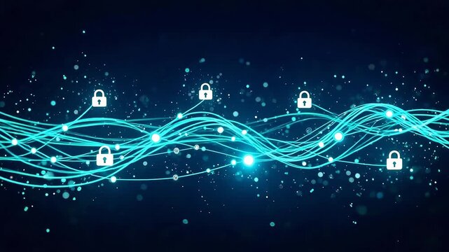 Animated Blue Data Flow with Lock Icons Representing Cybersecurity and Encrypted Network Transmission