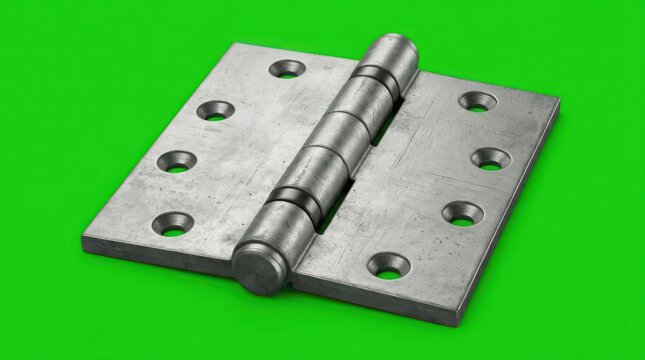 Heavy duty metal door hinge on green screen
