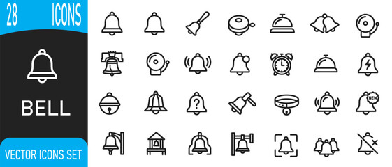 28 minimalist black line icons set bells notifications dining and home automation © shahadat