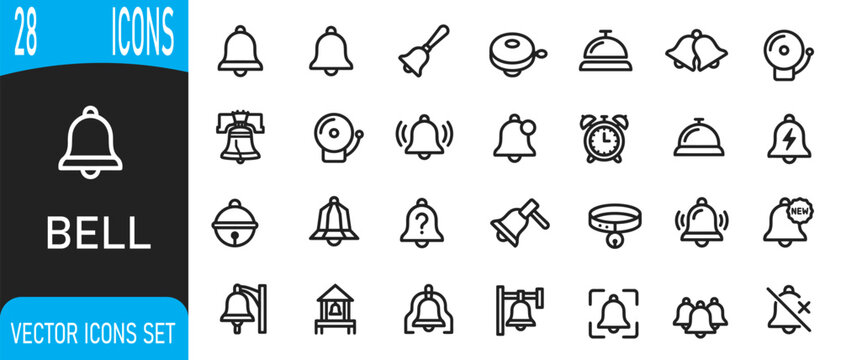 28 minimalist black line icons set bells notifications dining and home automation