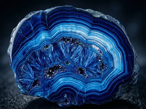 Polished Blue Agate Mineral Slice Showing Concentric Bands And Textures