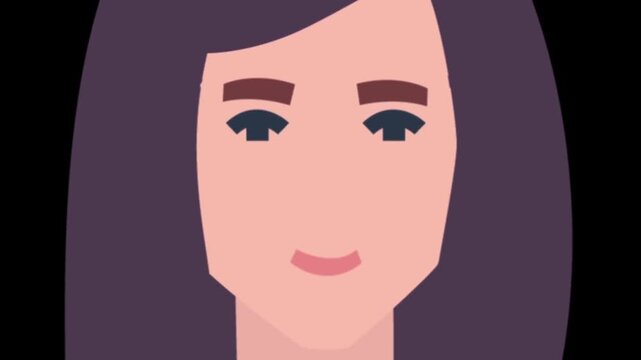 2D animation close up face portrait of a sad depressed woman with dark hair and red lipstick looking down