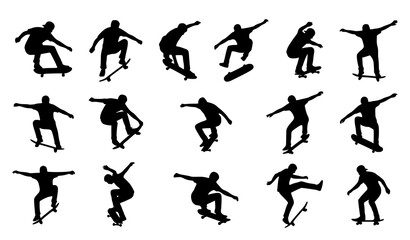 Minimal Skateboard Trick Silhouette Vector Icon Set © sobuj