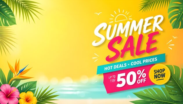 Summer Sale Tropical Background with Bright Seasonal Colors