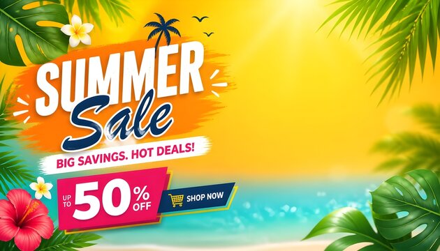 Summer Sale Tropical Background with Bright Seasonal Colors