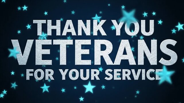 Thank you veterans message with glowing blue stars background