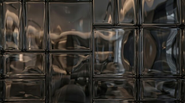 Black glass block wall with reflective surface