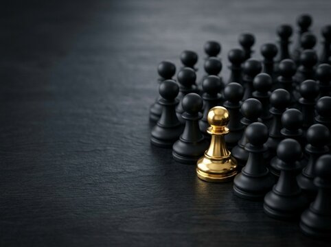 Leadership Golden Chess Pawn Leading Team for Unique Business Success