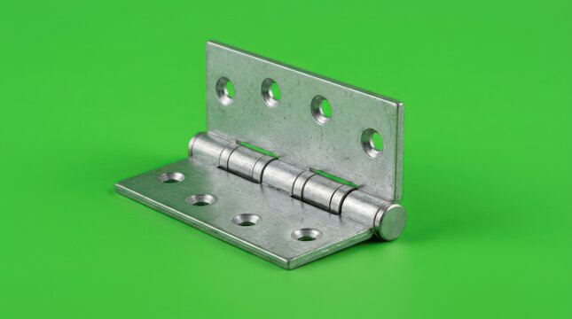 Steel metal door hinge on green screen
