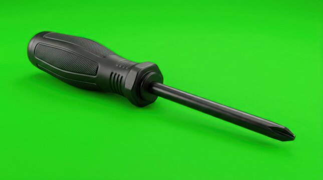 Black phillips head screwdriver on green background