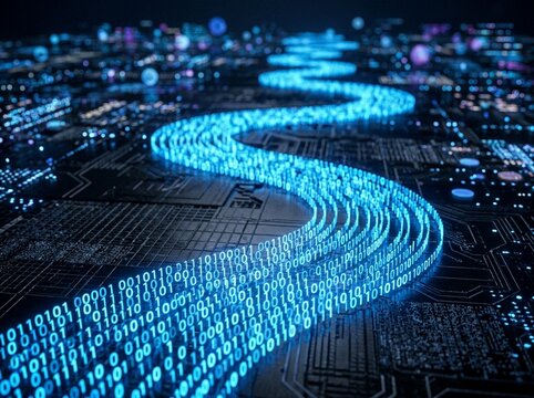 Digital Data Flow on Circuit Board Representing Information Highway