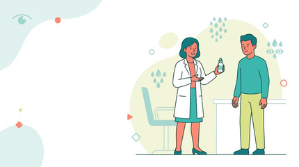 Naklejka premium Pharmacist Counseling Patient on Eye Drops: Health Consultation, Medical Advice, and Pharmaceutical Care