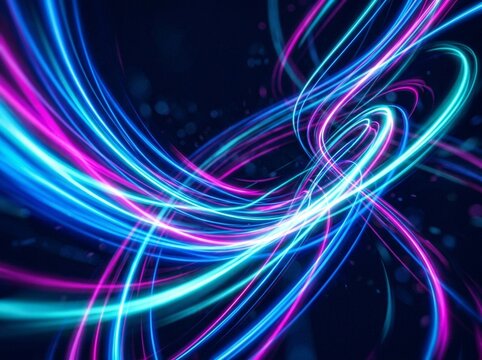 Light Lines Form Dynamic Glowing Waves of Blue Pink and Cyan Energy