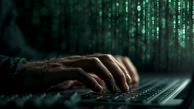 A close-up of a computer screen displaying encrypted code and anonymous networks, representing the dark web. The composition provides plenty of copy space for additional content.