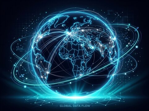 Global Data Network Flow Illustrating Worldwide Technology Connections