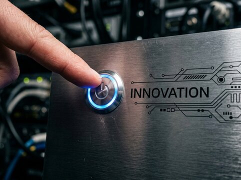 Innovation Starting with a Finger Pressing a Glowing Power Button
