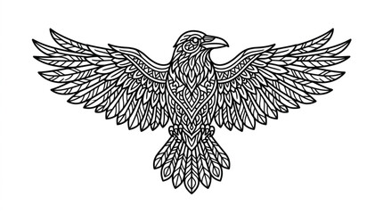 Obraz premium Detailed Black and White Eagle Illustration with Spread Wings.