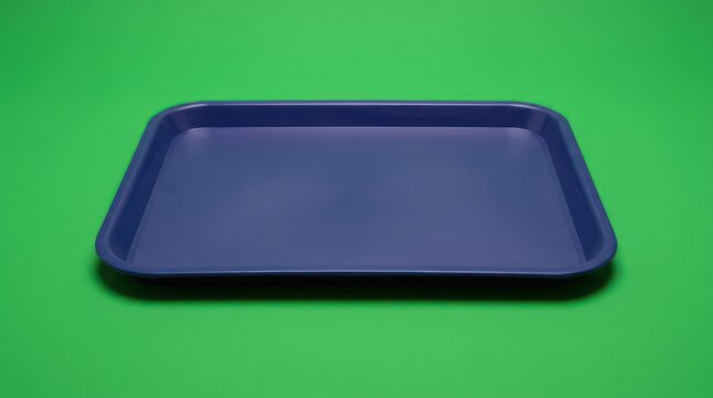 Empty purple plastic tray on green background