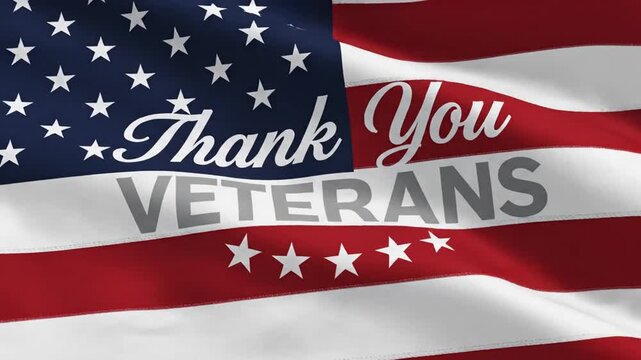 Thank You Veterans text on waving American flag