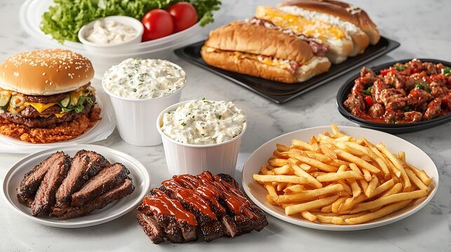 Fast Food Combo Meal with Burger Fries Soft Drink and Promotional Menu Display