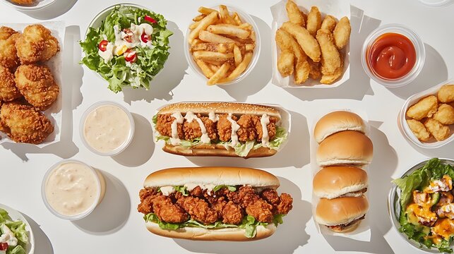 Fast Food Combo Meal with Burger Fries Soft Drink and Promotional Menu Display