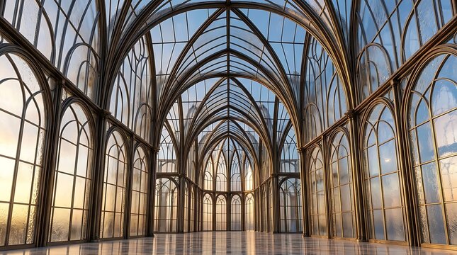 Gothic architectural interior with stained glass arches