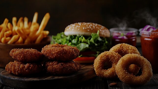 Fast Food Combo Meal with Burger, Crispy Fries, Soft Drink, and Fresh Ingredients on a Clean White Background