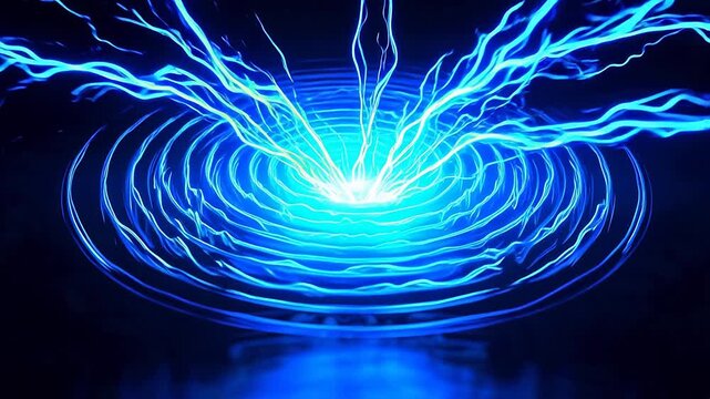 Blue Electric Ripple Wave Expanding from Central Energy Core in Dark Space