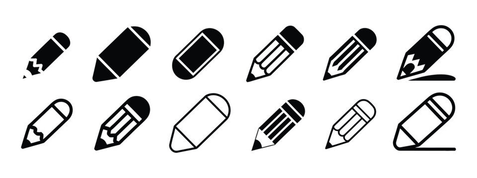 Edit, signature, pencil, eraser icon set, monochrome office tools, clean vector illustration for documents and design.