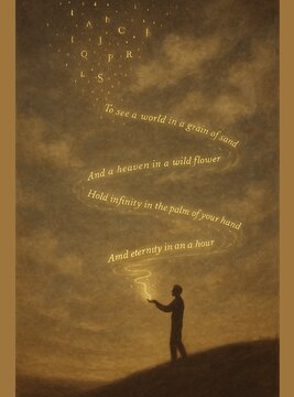 Printable poster exploring abstract connections, revealing truths beyond tangible existence and physical form, AI generated