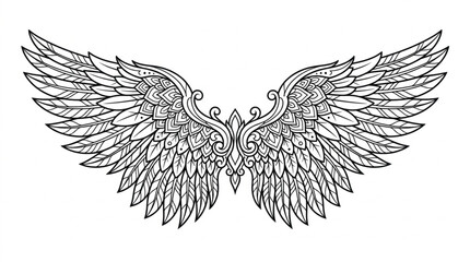 Obraz premium Intricate black and white angel wings illustration.