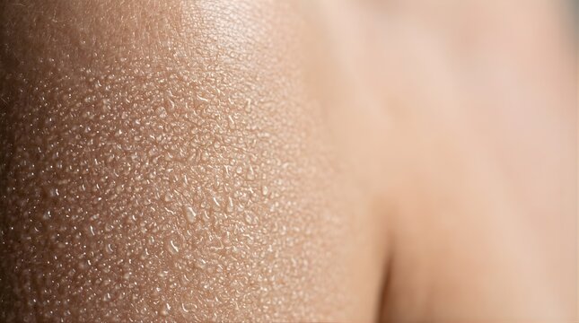 Extreme close up of goosebumps and sweat droplets on human skin texture