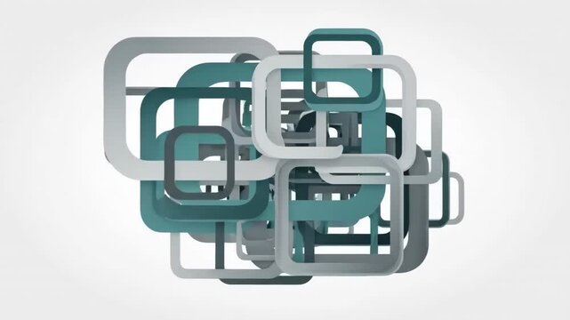 Abstract composition of layered rounded square frames in teal and grey tones