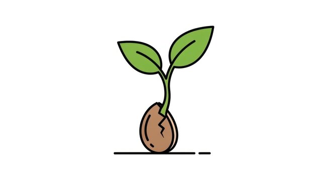 Green sprout growing from a small cracked seed