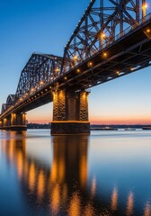 Fototapeta premium Glow of the Crossing: Dusk's Embrace on Steel and Water