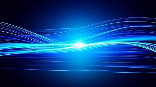 Blue Abstract Light Waves Flowing in Futuristic Digital Space