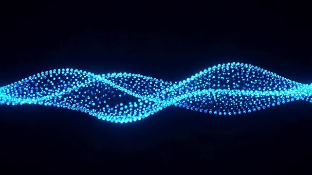 Blue Particle Wave Flowing in Dark Space - Futuristic Digital Data Animation