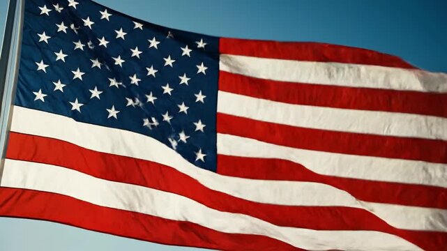 United States flag waving against clear blue sky