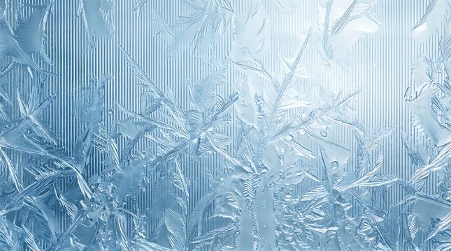 Intricate ice patterns on frosted glass surface