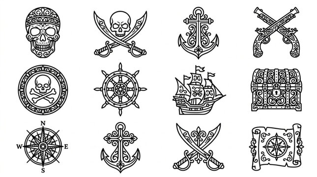 Vintage Pirate Symbols and Icons Collection.