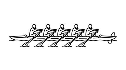Elegant Black and White Line Drawing of a Rowing Team in Synchronized Motion on a Boat with high quality professional line art symbols for modern creative design and digital branding projects © ali