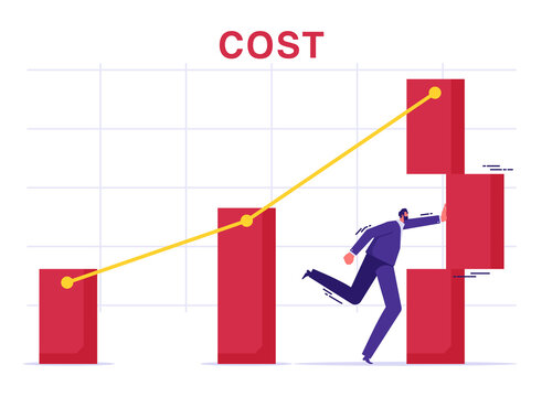 Reduce costs concept, business and company to keep cost low, cut spending or expense deduction in budget plan, businessman breaking the graph cost