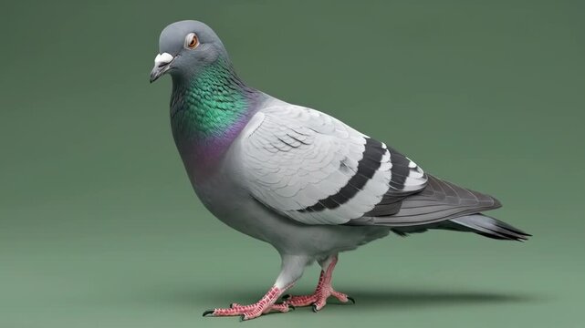 A detailed side profile portrait of a common gray city pigeon standing tall