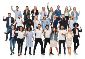 Obraz premium Diverse group of people celebrating and cheering together