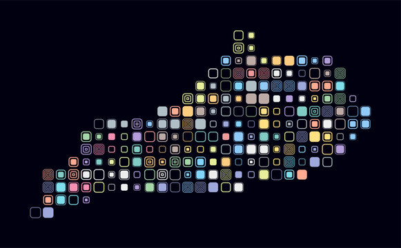 Kentucky, shape of the state build of colored cells. Digital style map of the Kentucky on dark background. Large size rounded square blocks. Trending vector illustration.