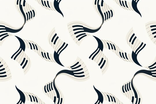 Seamless pattern of stylized piano keys arranged in flowing wavy ribbons on a solid white background, for musical themed decor